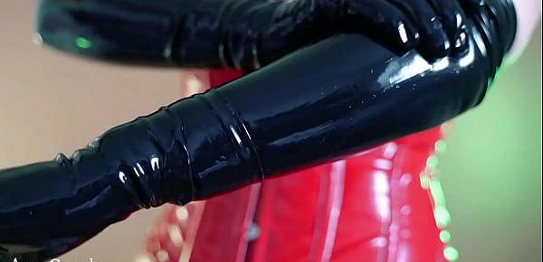  Latex gloves fetish video, lace black pantyhose, rubber skirt, sexy milf Arya Grander